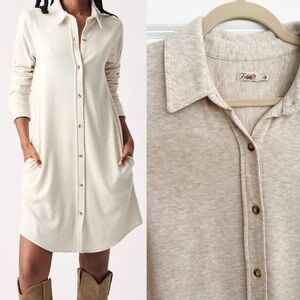 Faherty Legend Sweater Dress Cream / Oatmeal Long Sleeve Button Down -Super Soft